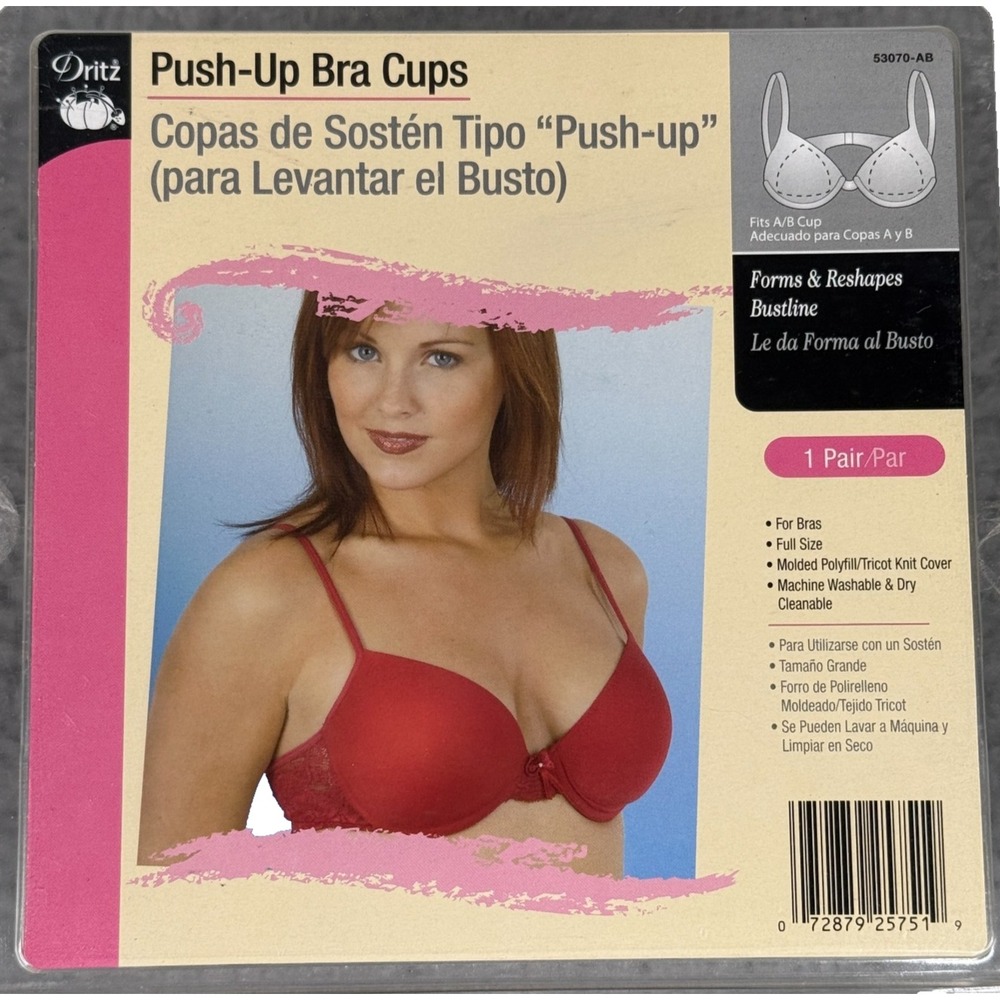 Dritz Push Up Bra Cups Size A B White Molded Inserts Enhancers 53070-AB Sealed